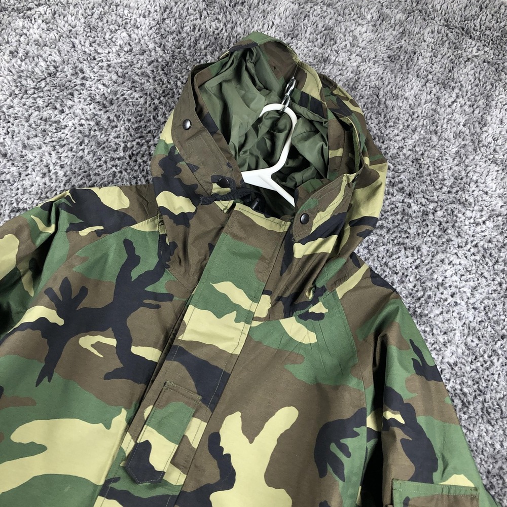 Vintage US Army ECWCS Cold Weather Parka Coat Mens Large Green‎ Hooded Camo